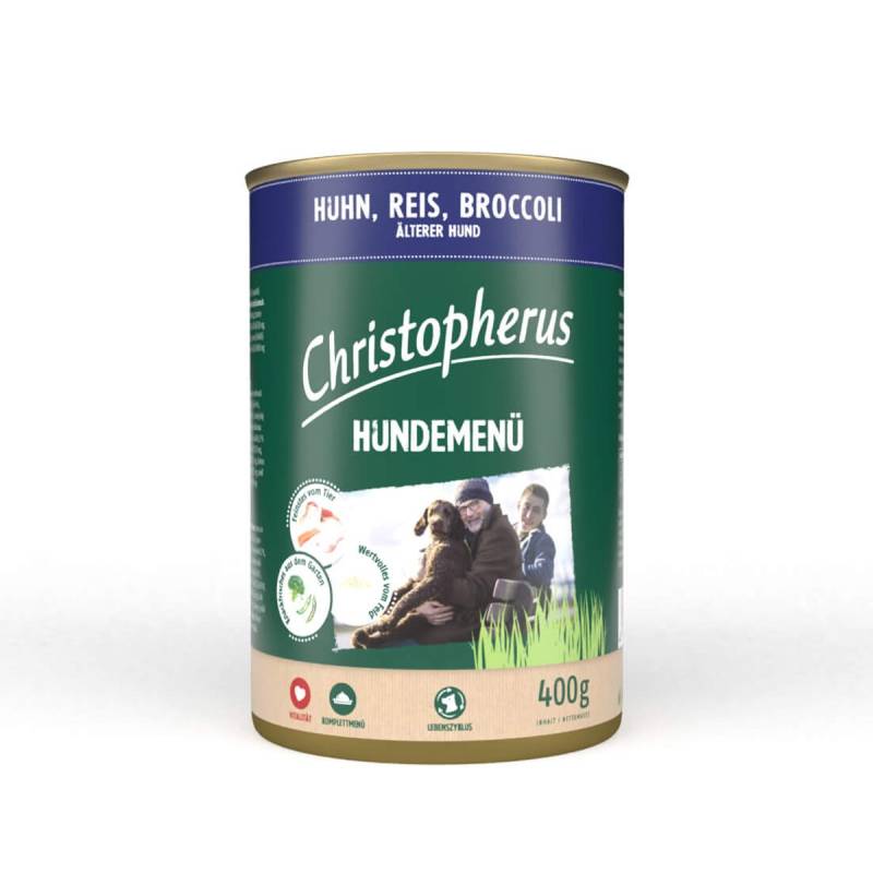 Christopherus Hundemenü Senior mit Huhn, Reis und Broccoli 12x400g von Christopherus