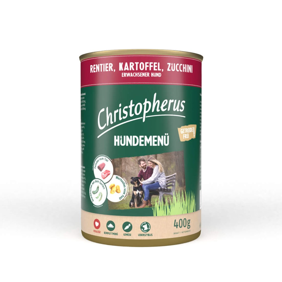 Christopherus Hundemenü mit Rentier, Kartoffel und Zucchini 12x400g von Christopherus