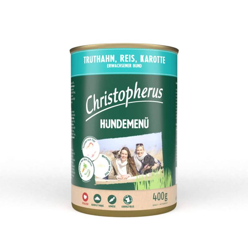 Christopherus Hundemenü mit Truthahn, Reis und Karotte 12x400g von Christopherus