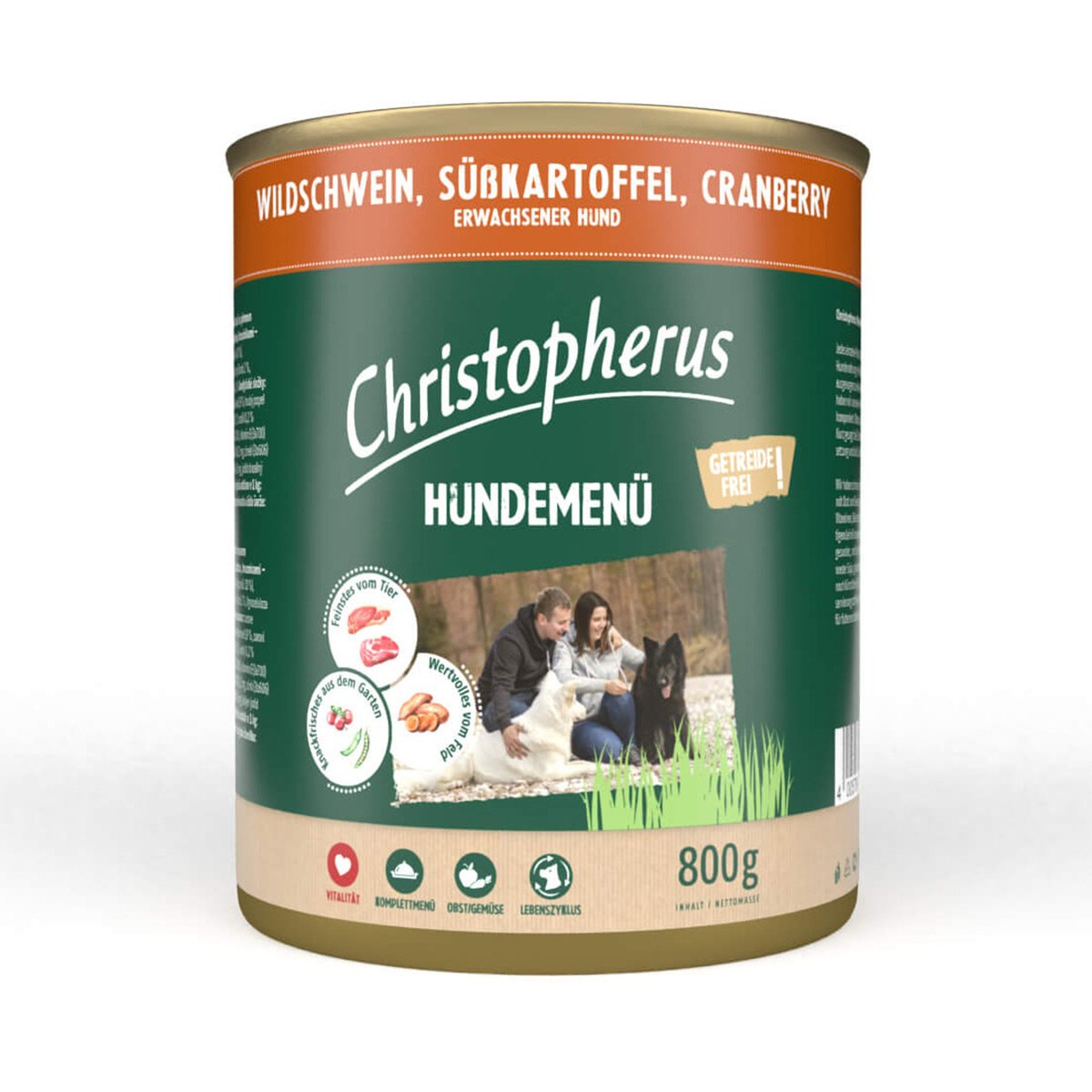 Christopherus Hundemenü mit Wildschwein, Süßkartoffel und Cranberry 12x800g von Christopherus