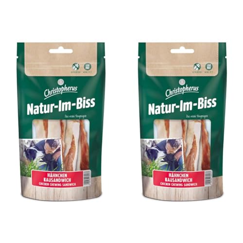 Christopherus Kausticks für Hunde, Hähnchen-Kausandwich, Warmluftgetrocknet, Natur-Im-Biss, 70 g (Packung mit 2) von Christopherus