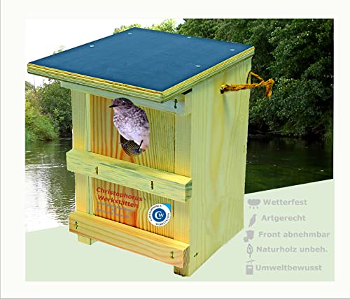 Christophorus-Werkstätten Nistkasten für den Rotschwanz aus Kiefernholz | Artspezifisch und nach NABU-Vorgaben in Handarbeit gefertigt | Wasserfeste Abdeckung | Nisthilfe | Vogelhaus | Made in Germany von Christophorus-Werkstätten