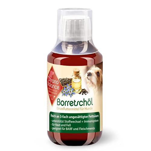 ChronoBalance® 100ml Borretschöl für Hunde und Katzen, 3-Fach ungesättigte Fettsäuren, für Haut und Fell, unterstützend für Stoffwechsel und Immunsystem, wertvolle Vitamine als Barfzusatz von ChronoBalance