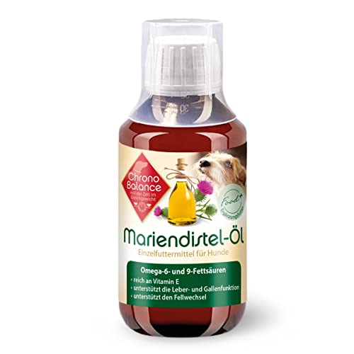 ChronoBalance® 100ml Mariendistel Öl für Hunde, als natürliche Nahrungsergänzung, unterstützend für Stoff- und Fellwechsel, reich an Vitamin E, Omega-6 und Omega-9, Dosierbecher enthalten. von ChronoBalance