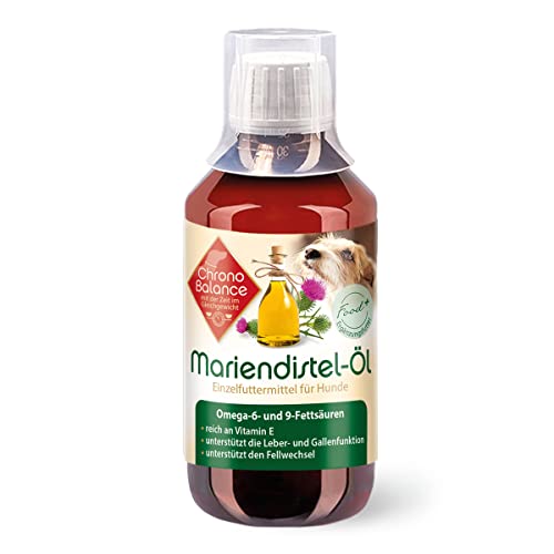 ChronoBalance® 250ml Mariendistel Öl für Hunde, als natürliche Nahrungsergänzung, unterstützend für Stoff- und Fellwechsel, reich an Vitamin E, Omega-6 und Omega-9, Dosierbecher enthalten. von ChronoBalance