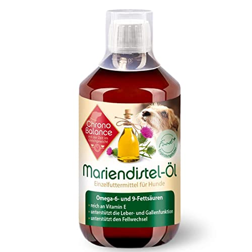 ChronoBalance® 500ml Mariendistel Öl für Hunde, als natürliche Nahrungsergänzung, unterstützend für Stoff- und Fellwechsel, reich an Vitamin E, Omega-6 und Omega-9, Dosierbecher enthalten. von ChronoBalance