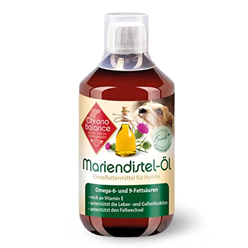 ChronoBalance 500ml Mariendistelöl für Hunde, Nahrungsergänzungsmittel, reich an Vitamin E, Omega-6 und Omega-9, Unterstützung für Gewebe und Fell, inkl. Messbecher von ChronoBalance