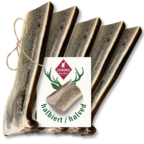 ChronoBalance® XL - Hirschgeweih für Hunde – 5er Set Halbierte Kauspielzeuge, 100% Natürliches Kauknochen Hundespielzeug zur Zahnpflege, Nachhaltige Hunde Kauartikel ohne Chemie von ChronoBalance