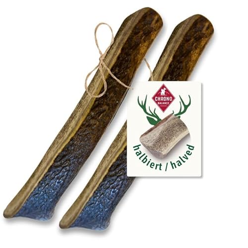 ChronoBalance® S - Hirschgeweih für Hunde – 2er Set Halbierte Kauspielzeuge, 100% Natürliches Kauknochen Hundespielzeug zur Zahnpflege, Nachhaltige Hunde Kauartikel ohne Chemie von ChronoBalance