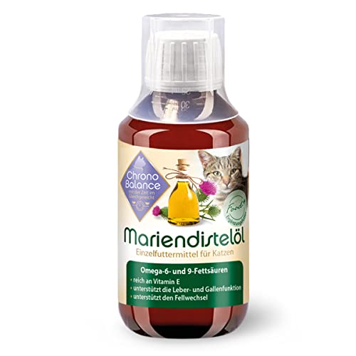 ChronoBalance 100ml Mariendistelöl für Katzen, Nahrungsergänzungsmittel, reich an Vitamin E, Omega-6 und Omega-9, Unterstützung für Gewebe und Fell, inkl. Messbecher von ChronoBalance