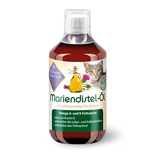 ChronoBalance 500ml Mariendistelöl für Katzen, Nahrungsergänzungsmittel, reich an Vitamin E, Omega-6 und Omega-9, Unterstützung für Gewebe und Fell, inkl. Messbecher von ChronoBalance