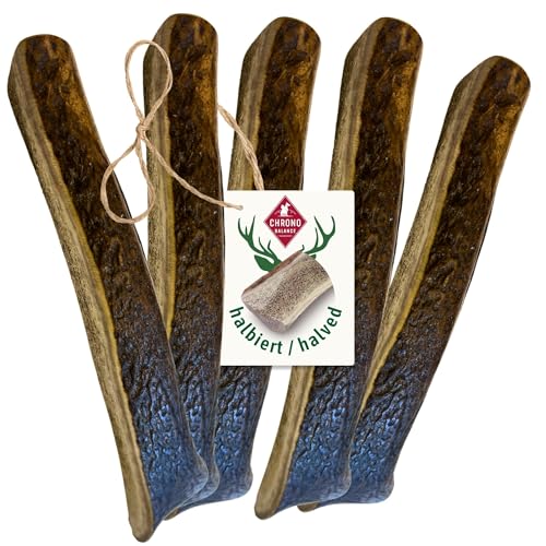 ChronoBalance® S - Hirschgeweih für Hunde – 5er Set Halbierte Kauspielzeuge, 100% Natürliches Kauknochen Hundespielzeug zur Zahnpflege, Nachhaltige Hunde Kauartikel ohne Chemie von ChronoBalance