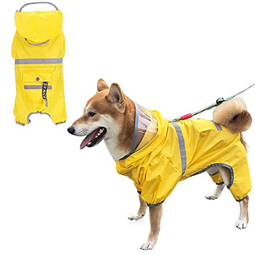 Chuajunn Hunderegenmantel Wasserdichter Hundemantel mit Kapuze und Reflektoren Regenjacke mit Bauchschutz für kleine mitelgroße große Hunde Gelb (XL(9.5-11.5kg)) von Chuajunn