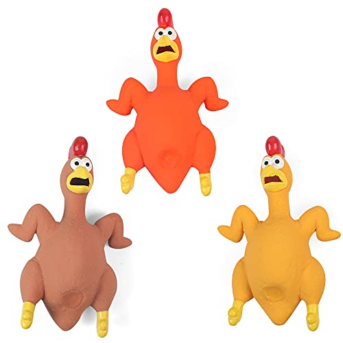 Gummi-Huhn-Hundespielzeug, quietschend, 3 Stück, Latex, schreiendes Huhn, Hundespielzeug, das Lärm macht, Hundespielzeug mit Quietschen für kleine, mittelgroße und große Rassen Gummi-Huhn-Hundespielzeug, quietschend, 3 Stück, Latex, schreiendes Huhn, Hundespielzeug, das Lärm macht, Hundespielzeug mit Quietschen für kleine, mittelgroße und große Rassen von ChubbyPiggies