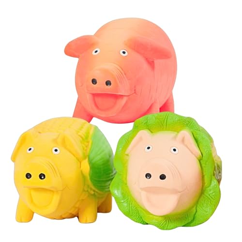 Quietschendes Schwein-Hundespielzeug, 3 Stück, grunzendes Gemüseschwein, Hundespielzeug, das grunzt, für kleine, mittelgroße und große Hunde, langlebiges Gummi-Schweinchen, Quietschspielzeug, von ChubbyPiggies
