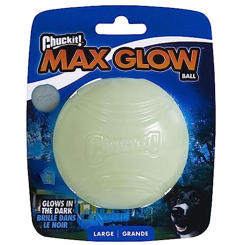 Chuckit – Max Glow Ball Large – Phosphoreszierender Ball für Hunde – Gummiball – weich im Mund – verstärkt die Komplizenschaft – Größe Large – Durchmesser 7,5 cm von Chuckit