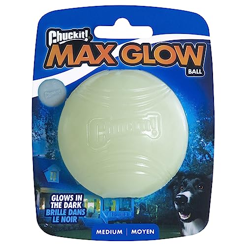 Chuckit – Max Glow Ball Medium – Phosphoreszierender Ball für Hunde – Gummiball – weich im Mund – verstärkt die Komplizenschaft – Größe Medium – Durchmesser 6,5 cm von Chuckit!