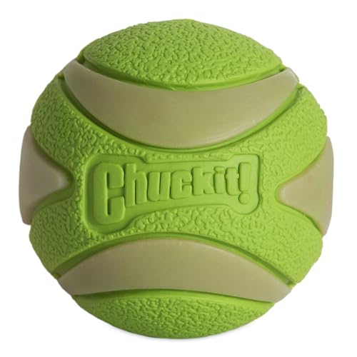 Chuckit! Max Glow Ultra Quietschball Hundespielzeug, langlebig, hohe Sprungkraft, schwimmender Gummi, quietschender Hundeball, wiederaufladbar, leuchtet im Dunkeln, kompatibel mit Launcher-Spielzeug von Chuckit!