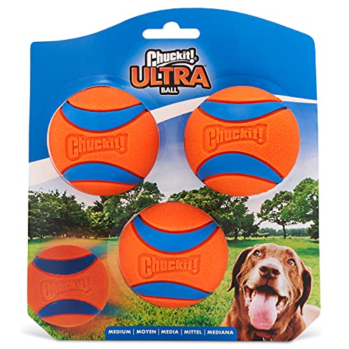 Chuckit! Ultra Ball Hundespielzeug-Ball, langlebig, Gummi, hohe Sprungkraft, schwimmend, Chuck It Launcher, kompatible Spielzeugbälle für Hunde, 3 Stück, Größe M von Chuckit!