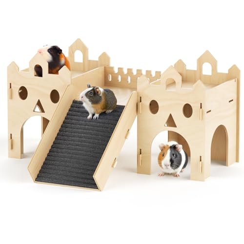 Chuiendi Meerschweinchen-Versteck Haus, fortschrittliches Hamsterhaus aus Holz mit Kletterleiter & Multi-Löchern, Hasenschlossturm Spielzeug für Meerschweinchen, Chinchilla, Rennmaus, Igel von Chuiendi