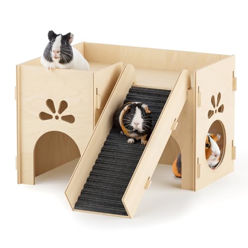 Chuiendi Meerschweinchenversteck Haus Basic Großes Hamsterhaus aus Holz mit Kletterleiter & Multi-Löchern, Häschen Schloss Turm Spielzeug für Meerschweinchen Chinchilla Rennmaus Igel Kleintierhaus von Chuiendi