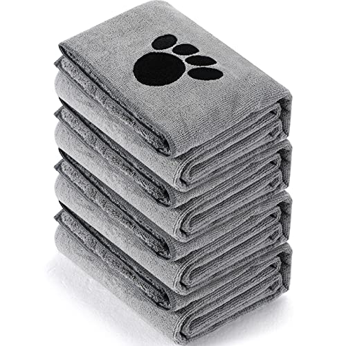 Chumia 4 Stück Fellpflege-Handtuch, saugfähige Hundehandtücher zum Trocknen von Hunden, weiche Mikrofaser, schnell trocknend, Katzen und andere Haustiere, grau (101.6x61 cm) von Chumia
