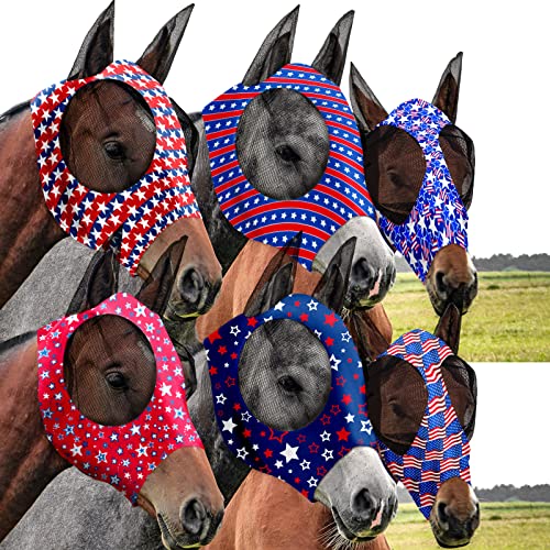 6 Stück 4. Juli Unabhängigkeitstag Pferd Fliegenmaske Glatte und bequeme Fliegenmasken für Pferde mit Ohren Elastizität Amerikanische Flagge Pferde Gesichtsmaske Pferde Masken Abdeckung für Pferde Zubehör (groß) von Chunful
