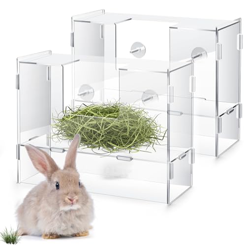 Chunful 2 x Kaninchen-Heu-Futterspender mit Deckel, Acryl, Meerschweinchen-Gestell, Heuhalter, zum Aufhängen, Futterspender, Behälter, Chinchilla-Käfig, Zubehör für Kaninchen, Meerschweinchen, Hasen von Chunful