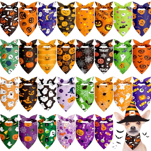 Chunful 30 Stück Halloween-Hundehalstücher, Dreieckstücher für Hunde mit Kürbis-Geist-Muster, weiche Lätzchen, verstellbarer Hunde-Schal für kleine, mittelgroße und große Haustiere, Halloween-Kostüm Chunful 30 Stück Halloween-Hundehalstücher, Dreieckstücher für Hunde mit Kürbis-Geist-Muster, weiche Lätzchen, verstellbarer Hunde-Schal für kleine, mittelgroße und große Haustiere, Halloween-Kostüm von Chunful