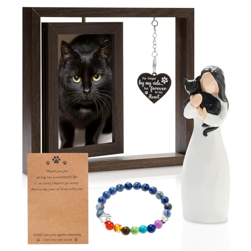 Chunful Gedenkkarten mit schwarzer Katze, 3 Stück, mit schwarzer Katze, Engelfigur, Trauer, Bilderrahmen, Gedenkkarten für Mutter, Haustiertrauer, Geschenke zum Erinnern von Chunful