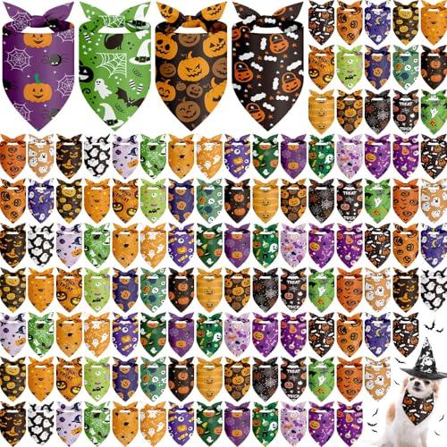 Chunful Halloween-Halstücher für Hunde, Halstücher mit Kürbis-Geistermuster, weiche Lätzchen, verstellbares Dreieckstuch für kleine, mittelgroße und große Haustiere, Halloween-Kostüm, 120 Stück Chunful Halloween-Halstücher für Hunde, Halstücher mit Kürbis-Geistermuster, weiche Lätzchen, verstellbares Dreieckstuch für kleine, mittelgroße und große Haustiere, Halloween-Kostüm, 120 Stück von Chunful