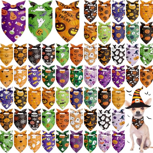 Chunful Halloween-Halstücher für Hunde, Kürbis-Geist, Spinne, weich, verstellbar, dreieckig, für kleine, mittelgroße und große Haustiere, 60 Stück (65,6 x 45,7 x 45,9 cm) von Chunful