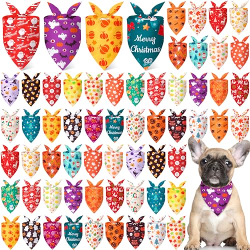 Chunful Halstücher für Hunde, Weihnachtsmann-Muster, weich, verstellbar, dreieckig, für kleine, mittelgroße und große Haustiere, 60 Stück von Chunful