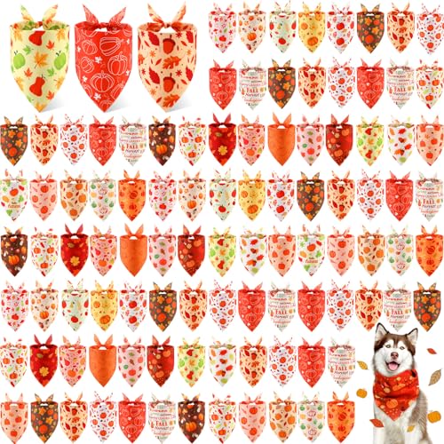 Chunful Herbst-Hundehalstücher mit Kürbismuster, Dreieckstuch für kleine und große Hunde, Kostümzubehör (31,5 x 21,7 x 21,7 x 21,7 cm), 100 Stück von Chunful