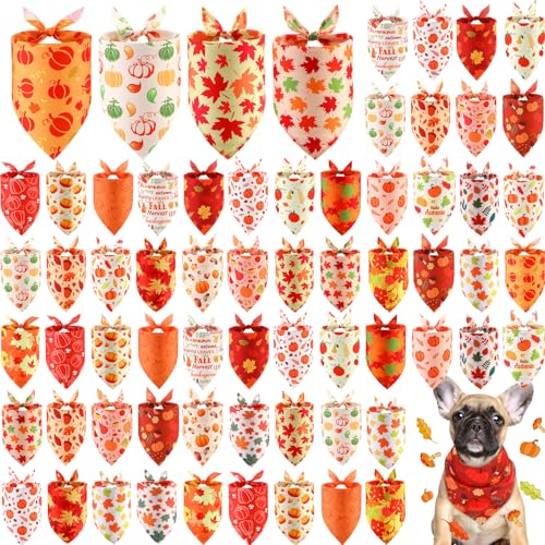 Chunful Herbsthalstücher für Hunde, Herbst-Ahornblatt-Kürbis-Muster, weiche Lätzchen, verstellbar, dreieckig, für kleine, mittelgroße und große Haustiere, 60 Stück (65,6 x 45,7 x 45,9 cm) von Chunful