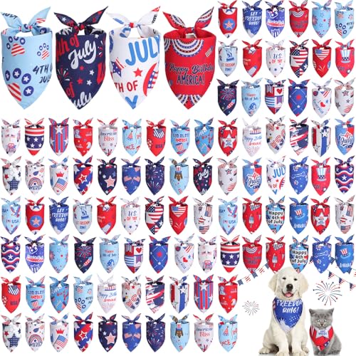 Chunful Hundehalstuch, Motiv: 4. Juli, Patriotisches Hundehalstuch, Dreiecks-Lätzchen, waschbar, waschbar, für kleine, mittelgroße und große Hunde und Katzen, 100 Stück Chunful Hundehalstuch, Motiv: 4. Juli, Patriotisches Hundehalstuch, Dreiecks-Lätzchen, waschbar, waschbar, für kleine, mittelgroße und große Hunde und Katzen, 100 Stück von Chunful