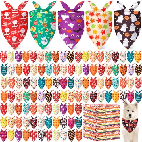 Chunful Hundehalstücher für Herbst, Erntedankfest, Halloween, Weihnachten, mit Ahornblatt, Kürbis, Geist, Schneemann, Muster, verstellbares Dreieck, Haustier-Schal für kleine und mittelgroße Hunde, 65 von Chunful