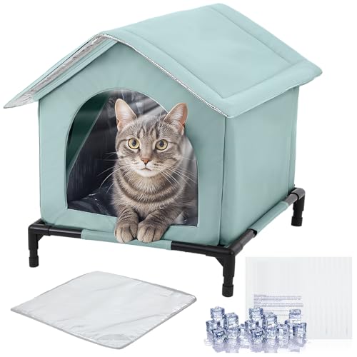 Chunful Wetterfestes Katzenhaus unter 5 kg, faltbares Kühlhaus für drinnen und draußen, mit Klimaanlage, 9 abnehmbare Beutel, Kissen, belüftet, leicht zu reinigen und zusammenzubauen, Blau Chunful Wetterfestes Katzenhaus unter 5 kg, faltbares Kühlhaus für drinnen und draußen, mit Klimaanlage, 9 abnehmbare Beutel, Kissen, belüftet, leicht zu reinigen und zusammenzubauen, Blau von Chunful
