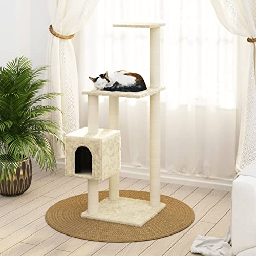 Chusui Kratzbaum mit Sisal-Kratzsäule, Katzenkratzbaum, Kletterwand, Kratzbäume Für Katzen, Kratzstamm, Kratzbaum Deckenspanner,n Creme 104 cm von Chusui