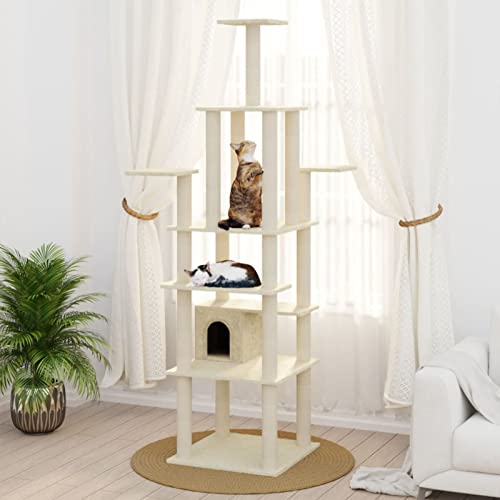 Chusui Kratzbaum mit Sisal-Kratzsäule, Katzenkratzbaum, Kletterwand, Kratzbäume Für Katzen, Kratzstamm, Kratzbaum Deckenspanner,n Creme 183 cm von Chusui