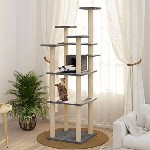 Chusui Kratzbaum mit Sisal-Kratzsäule, Katzenkratzbaum, Kletterwand, Kratzbäume Für Katzen, Kratzstamm, Kratzbaum Deckenspanner,n Dunkelgrau 171 cm von Chusui