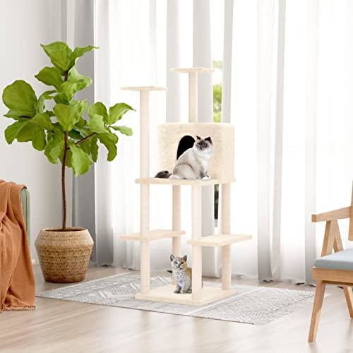 Kratzbaum mit Sisal-Kratzsäulen, Chusui Katzenkratzbaum, Kratzbaum, Kratzsäule, Katzen Kratzmöbel, Katzenkratzsäule, Creme 144,5 cm Kratzbaum mit Sisal-Kratzsäulen, Chusui Katzenkratzbaum, Kratzbaum, Kratzsäule, Katzen Kratzmöbel, Katzenkratzsäule, Creme 144,5 cm von Chusui