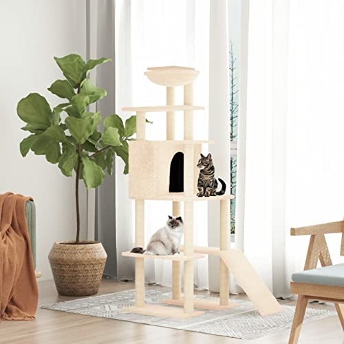Kratzbaum mit Sisal-Kratzsäulen, Chusui Katzenkratzbaum, Kratzbaum, Kratzsäule, Katzen Kratzmöbel, Katzenkratzsäule, Creme 166 cm Kratzbaum mit Sisal-Kratzsäulen, Chusui Katzenkratzbaum, Kratzbaum, Kratzsäule, Katzen Kratzmöbel, Katzenkratzsäule, Creme 166 cm von Chusui