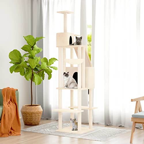 Kratzbaum mit Sisal-Kratzsäulen, Chusui Katzenkratzbaum, Kratzbaum, Kratzsäule, Katzen Kratzmöbel, Katzenkratzsäule, Creme 201 cm von Chusui