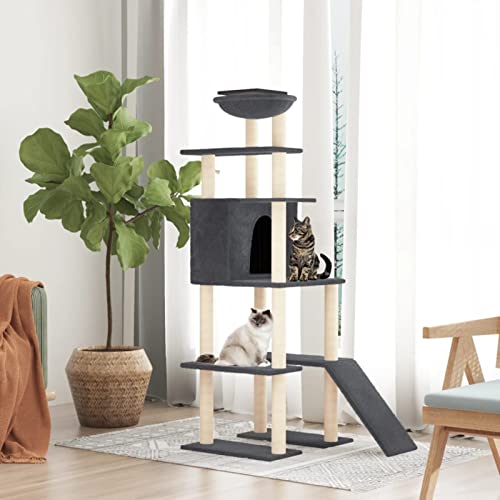 Kratzbaum mit Sisal-Kratzsäulen, Chusui Katzenkratzbaum, Kratzbaum, Kratzsäule, Katzen Kratzmöbel, Katzenkratzsäule, Dunkelgrau 166 cm Kratzbaum mit Sisal-Kratzsäulen, Chusui Katzenkratzbaum, Kratzbaum, Kratzsäule, Katzen Kratzmöbel, Katzenkratzsäule, Dunkelgrau 166 cm von Chusui