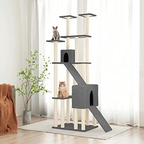 Kratzbaum mit Sisal-Kratzsäulen, Chusui Katzenkratzbaum, Kratzbaum, Kratzsäule, Katzen Kratzmöbel, Katzenkratzsäule, Dunkelgrau 190 cm Kratzbaum mit Sisal-Kratzsäulen, Chusui Katzenkratzbaum, Kratzbaum, Kratzsäule, Katzen Kratzmöbel, Katzenkratzsäule, Dunkelgrau 190 cm von Chusui
