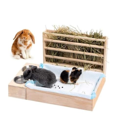 3 in 1 Kaninchen-Heu-Futterstation mit Katzentoilette aus Holz, Hasenklo Heu Halter Rack für Kaninchen, Meerschweinchen, Hamster, Frettchen 3 in 1 Kaninchen-Heu-Futterstation mit Katzentoilette aus Holz, Hasenklo Heu Halter Rack für Kaninchen, Meerschweinchen, Hamster, Frettchen von CiCixixi