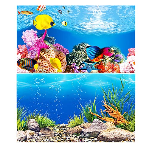 CiCixixi Doppelseitige Tapete Aquarium,3D für Aquarien Tank Hintergrund Aufkleber Dekorative Bilder, Unterwasserkulisse Dekor 2Pack doppelseitiger Aufkleber, 62 x 30 cm von CiCixixi