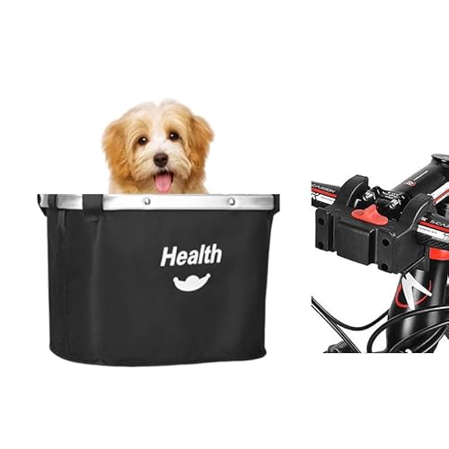 CiCixixi Faltbarer Fahrradkorb,Hunde Fahrradkorb, Easy Install Abnehmbare FahrradkorbTasche, mit Lenkeradapter für Kleiner Hunde, Einkaufen, Picknick (Schwarz) (Stil 2) von CiCixixi