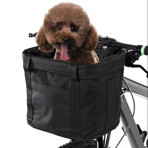 CiCixixi Faltbarer Fahrradkorb,Hunde Fahrradkorb, Easy Install Abnehmbare FahrradkorbTasche, mit Lenkeradapter für Kleiner Hunde, Einkaufen, Picknick (Schwarz) (Stil 3) von CiCixixi